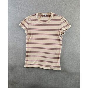 James Perse T Shirt Womens 1 Small Beige Red Retro Striped Tee Casual Cotton USA